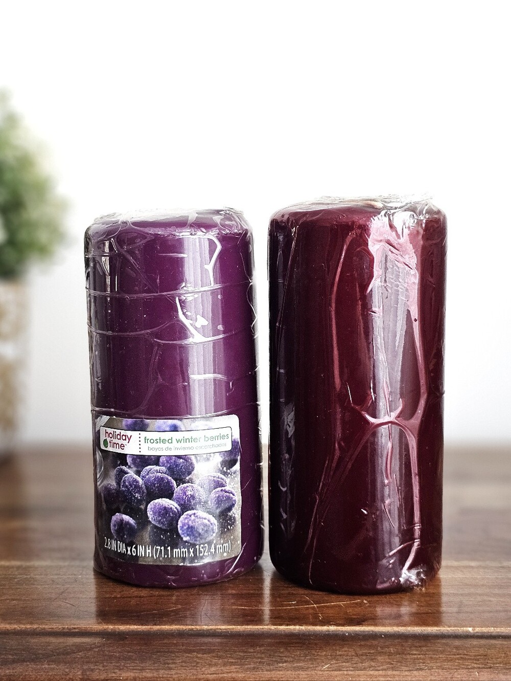 Holiday Time Pillar Candle Lot of 2 Frosted Winter Berries Cranberry 2.8" x 6"